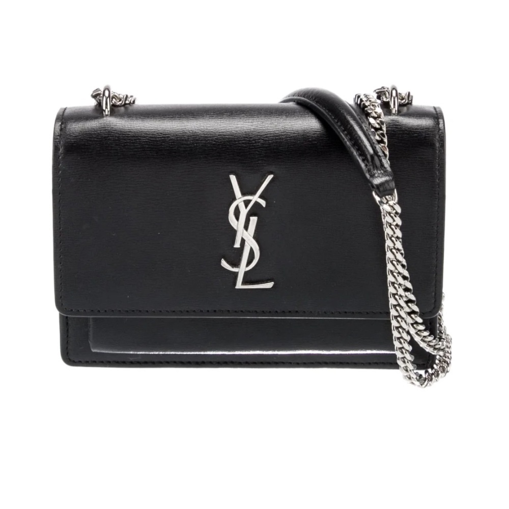 Saint Laurent Sunset Wallet On Chain Black Leather